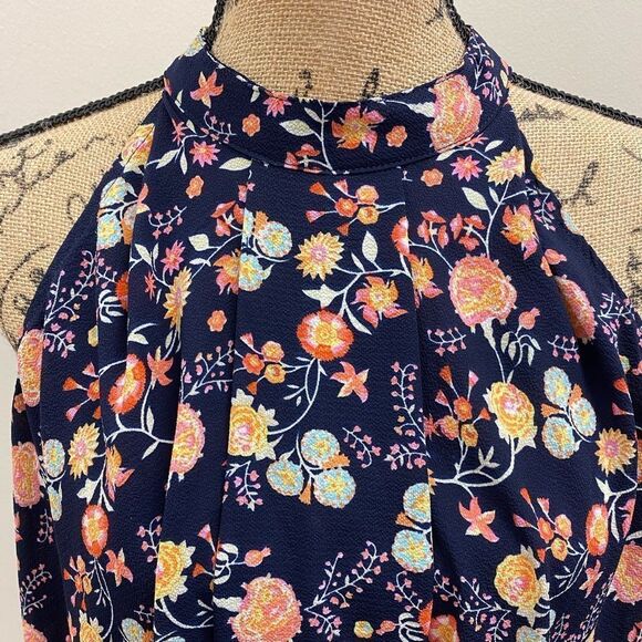 Alta blue floral high halter neck sleeveless flowy tunic top - Picture 3 of 8